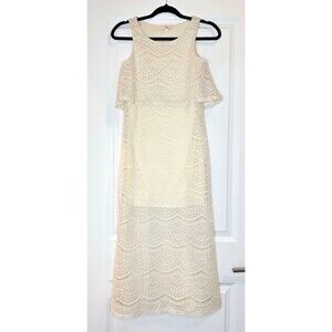 GB GIRLS Gianni Bini Dress Knit Lace Crochet Lined Cream Ivory Maxi Long Sz L 49